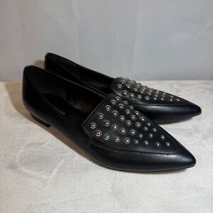 Marc Fisher Black Studded Pointed Toe Loafer Flats Size 7.5